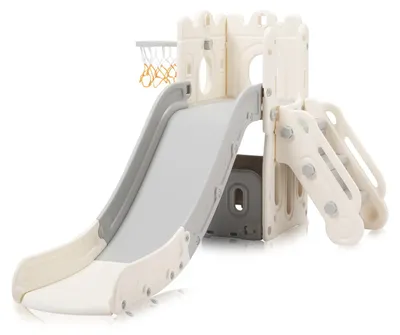 Immagine prodotto di Scivolo per bambini Baby Vivo / scivolo con canestro - Castle in grigio / beige