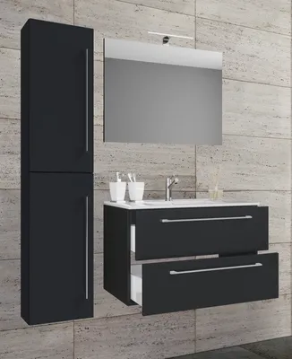 Produktbild von VCM 4-tlg. Waschplatz Waschtisch | Waschbecken Unterschrank Breite 60 cm | Badmöbel Set mit Schubladen Drehtüren Spiegel | Badinos