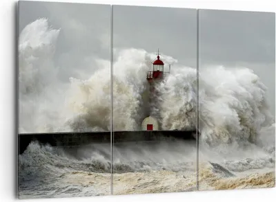 Produktbild von Bild auf Leinwand - Leinwandbild - Leuchtturm Ozean Sturm - 165x110cm - Wand Bild - Wanddeko - Leinwanddruck - Bilder - Kunstdruck - Wanddekoration - Leinwand bilder - Wandkunst - CE165x110-2442