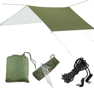 Produktbild von Wasserdichtes Sonnenschutzzelt 3 x 3 m, UV-best?ndige Plane, Strandzelt, Schattenspender, H?ngematte fš¹r Camping, Regenschutz, Campingmarkise, inklusive Abspannleinen und Heringen, ideal zum Wandern, Trekking und fš¹r den Strand.