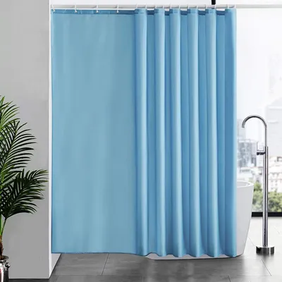 Productafbeelding van Extra lange, waterafstotende douchegordijn, 244x200 cm, lichtblauw, met 16 ringen