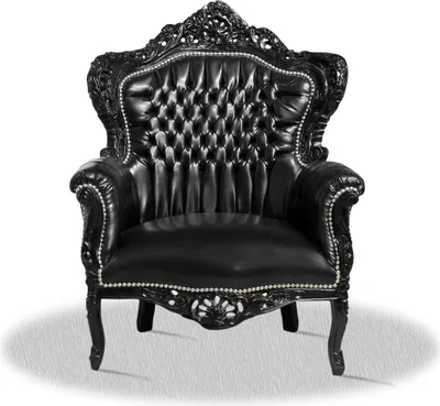 Produktbild von Barocksessel Barock Sessel Barockstuhl Armlehne Schwarz Kunstleder Esszimmer Wohnzimmer Büro Flur Schminkstuhl Klassisch Barock Stuhl Premium Luxus