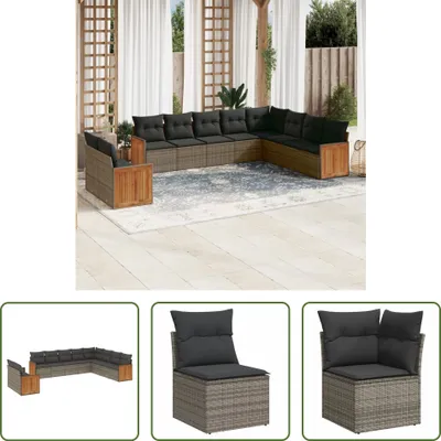 Produktbild von The Living Store 10-tlg. Garten-Sofagarnitur mit Kissen Grau Poly Rattan