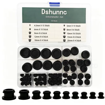 Gummistopfen-Set 90-tlg., 4,5–10,5 mm, Silikon, schwarz