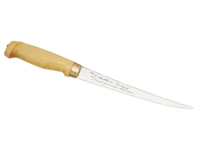 Produktbild von Finnisches Filetiermesser, Klinge 19 cm, Holzgriff,, Lederscheide