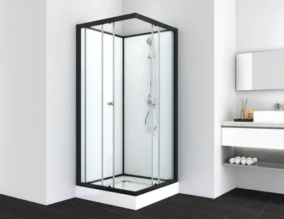 Produktbild von Komplettduschkabine UNI 80 x 80 x 203 cm schwarz - Armatur, Schubstange mit Handbrause, Dusche komplett