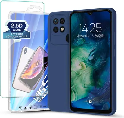 Produktbild von Hülle für Xiaomi Redmi 10C mit 9H Displayglas Displayschutz Case Cover Bumper Silikon Softgrip Schutzhülle Farbe: Blau