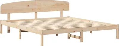 Zdjęcie produktu dla Łóżko Drewniane 200x200 Rama Łóżka ze Stelażem z Zagłówkiem do Sypialni