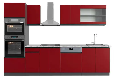 Produktbild von Küchenzeile Vicco R-Line Rot 300 cm J-Shape mit Hochschrank, AP Marmor, Model 43196