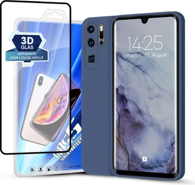 Produktbild von Hülle für Huawei P30 Pro mit 9H Displayglas Displayschutz Plus Case Cover Bumper Silikon Softgrip Schutzhülle Farbe: Lavendelblau