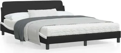 Produktbild von Design Bettgestell mit Kopfteil Schwarz und Weiß 160x200 cm Kunstleder, Klassische Betten 2024 Neu