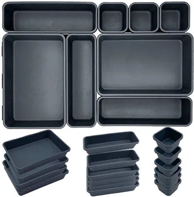 Image de Système de rangement et de tri en 24 compartiments, en acier inoxydable, pour tiroir de cuisine, tiroir à couverts