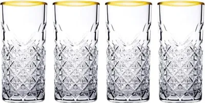 Produktbild von Pasabahce - Trinkglas - Timeless - goldener Rand - transparent - Set von 4