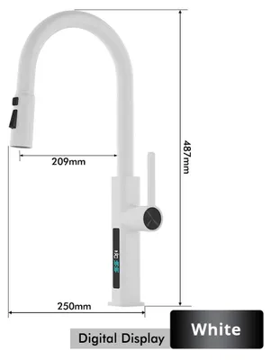 Produktbild von Küchenarmatur - Ausziehbare Spültischarmatur - 360° schwenkbar - 2-Strahl Brause/Strahl - Heiß- und Kaltwasser - Einlochmontage - Messing - Weiß