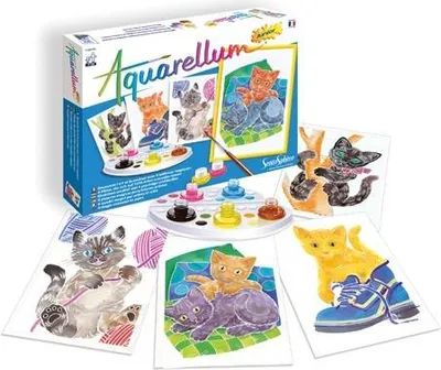 Image de Kit de peinture à l'aquarelle et de bricolage Sentosphère « Chats » pour enfants