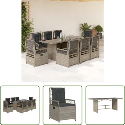 Produktbild von The Living Store 9-tlg. Garten-Essgruppe mit Kissen Hellgrau Poly Rattan