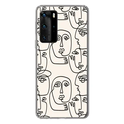 Produktbild von MuchoWow® Handyhülle Schutzhülle Hülle für Huawei P40 Pro Gesicht - Muster - Strichzeichnung Silikon Softcase Handy Hülle - Schutz