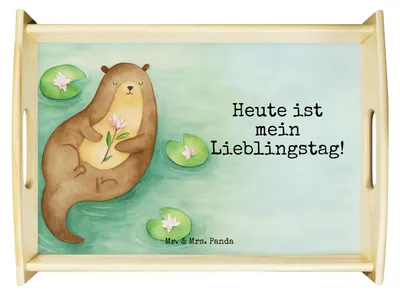 Produktbild von Mr. & Mrs. Panda Frühstückstablett Otter Seerose Design - Weiß - Geschenk, Servier Tablett, Seeotter, Lieblingstag, getränketablett, Serviertablett, Dekotablett, Wasser