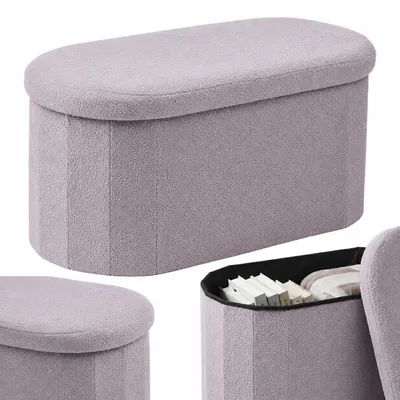 Zdjęcie produktu dla Ławka Relaxdays, obita tkaniną przypominającą plusz, z miejscem do przechowywania, idealna do przedpokoju lub sypialni, wymiary: 38x76x38 cm, skrzynia na siedzisko z tkaniny bouclé, kolor jasnoszary