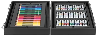 Produktbild von Crelando® Malkoffer Set Zeichenset Buntstifte Malen 174-teilig im Holzkoffer