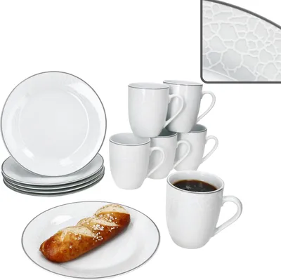 Produktbild von Venedig 12tlg Frühstücksset aus Porzellan Weiß Kuchentellern & Bechern