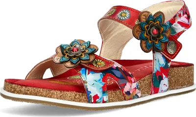 Image de Laura Vita Sandale femme en cuir avec motif floral et application de fleurs Brcyano 12, Taille:37 EU, Couleur:Rouge
