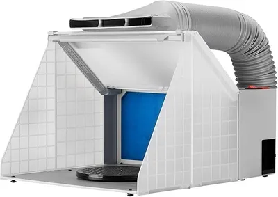 Image de Système d'aspiration pour aérographe, débit de 4 m³/min, seulement 47 dB, conçu pour l'extraction de peinture, de brouillards de peinture et de vapeurs de spray. Filtre extensible, équipé d'un éclairage LED. Cabine de peinture pour travaux à l'aérographe