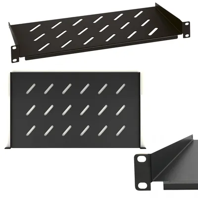 Zdjęcie produktu dla Półka, szczególnie do szafy rack 1U 300mm, szafy sieciowej 19 cali, do szaf wiszących, łatwy montaż, wentylowana pasywnie, nośność do 20kg, do szaf serwerowych i serwerowni czarna