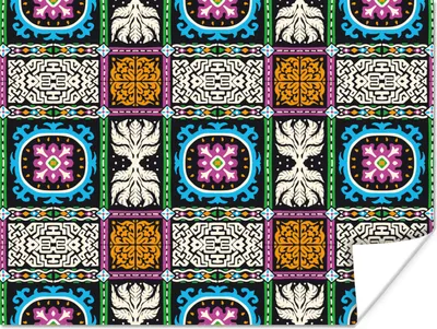 Produktbild von MuchoWow® Poster Muster - Ornament - Abstrakt - Blau - Rosa 120x90 cm - Wandbild