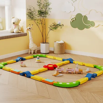 Produktbild von Balancebalken Kinder 25-teilig, Balancierbalken Set, Gleichgewichtstraining, Motorikspielzeug, Mehrfarbig | 176x176x10,5 cm | bis 50 kg | rutschfest