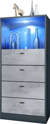 Produktbild von Vladon Kommode Pino V3,  Germany, Anrichte mit 4 Schubladen & 1 offenem Fach, Anthrazit matt/Beton Oxid Optik mit LED RGB (56 x 125 x 36 cm)