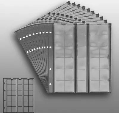 Produktbild von Prophila Collection 10 numismatische Münzhüllen, je 30 Fächer bis 25 mm Ø, mit 10 schwarzen Karton-Zwischenblättern