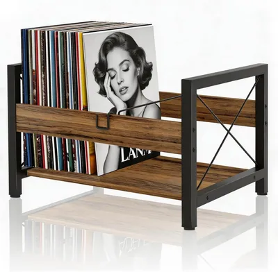Produktbild von Schallplattenständer 27 x 37 x 44 cm, 100 LPs, Holz, schwarz und braun, für Wohnzimmer