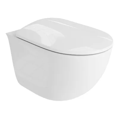 Produktbild von LAVITA Wand-WC Vito | HŠnge Toilette | Toilettendeckel mit Absenkautomatik & Metallscharniere | Toiletten SpŸlrandlos HŠngend | Toilettenbecken | 350x535x400 cm | Wei§er Glanz