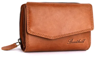 Produktbild von Benthill Damen Geldbörse Echt Leder - Portemonnaie mit RFID Schutz - Portmonee viele Kartenfächer - Echtleder Vintage Damenbörse inkl. Geschenkbox