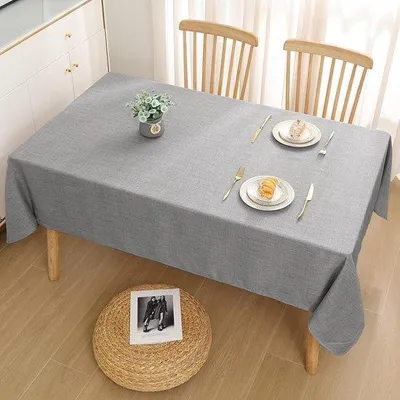 Produktbild von Famanu Tischdecke mit Leinenlook - Rechteckig 140 x 240 cm - Wasserabweisend und Fleckschutz - Hellgrau