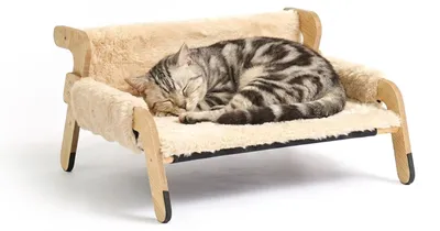 Obrázok produktu pre Relaxdays, plyšové pelech pre mačky, zvýšené závesné kreslo, rozmer: 28,5 x 53 x 45,5 cm, posteľ pre mačky z borovicového dreva, farba: béžová/prírodná
