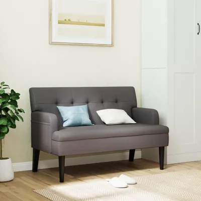 Obrázek produktu pro Šedá sedací lavice s opěradlem z umělé kůže, rozměry 112 x 65,5 x 75 cm, vhodná jako botník do předsíně, ložnice, obývacího pokoje, koupelny a kuchyně