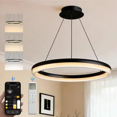 Produktbild von doporro Moderne LED Pendelleuchte – 45cm Dimmbare Esszimmerlampe hängend mit App & Fernbedienung, 3000–6000K, CRI≥95, höhenverstellbar Sandschwarz Luvina05