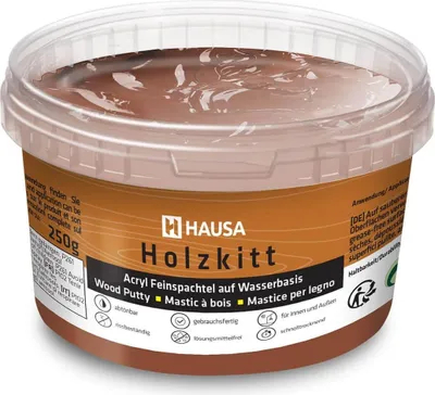 Produktbild von HAUSA Holzkitt 250 g Palisander Holzspachtelmasse, Kitt für Holz, Holzspachtel/Füllmasse zum Reparieren von Holzschäden gebrauchsfertig ausgezeichnete Füllkraft schnelltrocknend rissbeständig