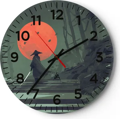 Produktbild von Wanduhr - Rund - Glasuhr - Krieger Schwert - 30x30cm - Schleichendes Uhrwerk - Lautlos - zum Aufhängen bereit - Dekoration Modern - Wanddekoration aus Glas - C4AR30x30-3878