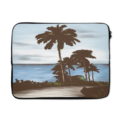 Produktbild von MuchoWow® Laptop Hülle 17 Zoll Laptoptasche Meer - Palme - Aquarell - Zipper - Schutzabdeckung