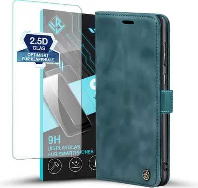Produktbild von Handy Hülle für Samsung Galaxy S25 Ultra mit 9H Displayglas Klapphülle Bookcase Flip Cover Handy Tasche Etui Farbe: Petrol