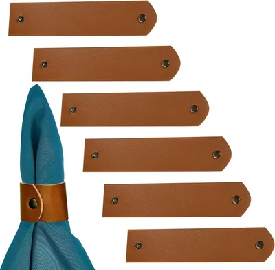 Produktbild von 6 Stück Leder Serviettenring Set - Rustikale Braune Serviettenringe - Serviettenhalter für Weihnachten - Valentinstag - Hochzeit - Geburtstag - Dinnerparty - Tischdekoration für Zuhause.