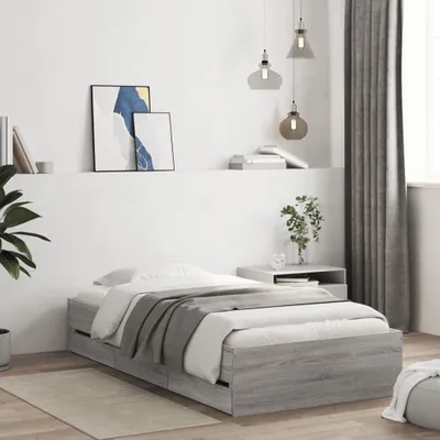 Produktbild von Design Bettgestell mit Schubladen Grau Sonoma 90x200 cm Holzwerkstoff, Klassische Betten 2024 Neu