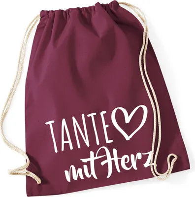 Produktbild von Huuraa Turnbeutel Tante mit Herz 12 Liter Burgundy Baumwolle Rucksack Geschenkidee