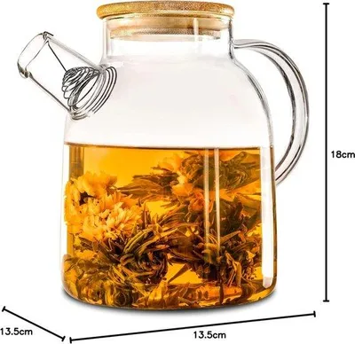 Image de Théière Famanu de 1,5 litre avec couvercle en bambou - filtre intégré au bec verseur