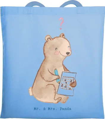 Produktbild von Mr. & Mrs. Panda Stoffbeutel Bär Rätsel lösen - Sky Blue - Geschenk, Tasche, Gedächtnissport, Jutebeutel, Knobeln, Schultasche, Gedächtnistraining, Kreuzworträtsel, Uni