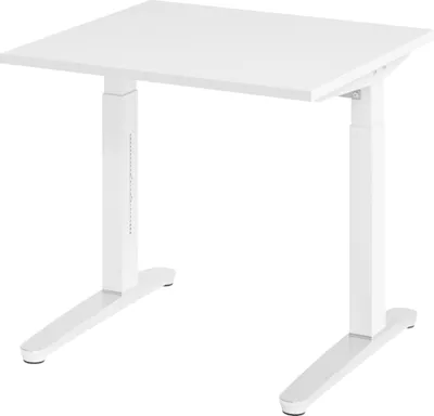 Produktbild von bümö Schreibtisch Serie-XB - Nachbildung: Weiß, Größe:  80 x 80 cm, Gestell: Weiß/Alu poliert