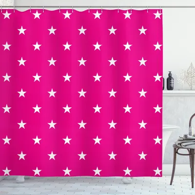 Immagine prodotto di ABAKUHAUS Tenda da doccia rosa shocking, motivo simmetrico con stelle bianche Motivo femminile Bella piastrella retrò, 175 x 240 cm, rosa bianco